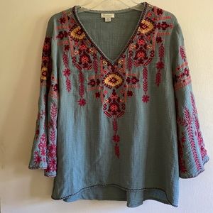 Embroidered V-Neck Top